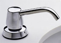 Faucet mounted soap dispensers from Bobrick and Austin Specialties